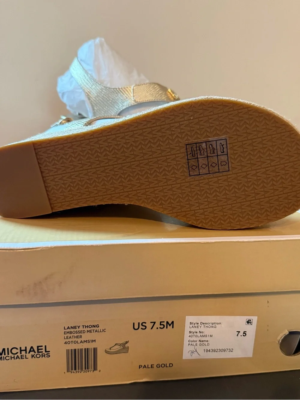 Michael Kors Pale Gold Wedge Espadrille Thong Sandals